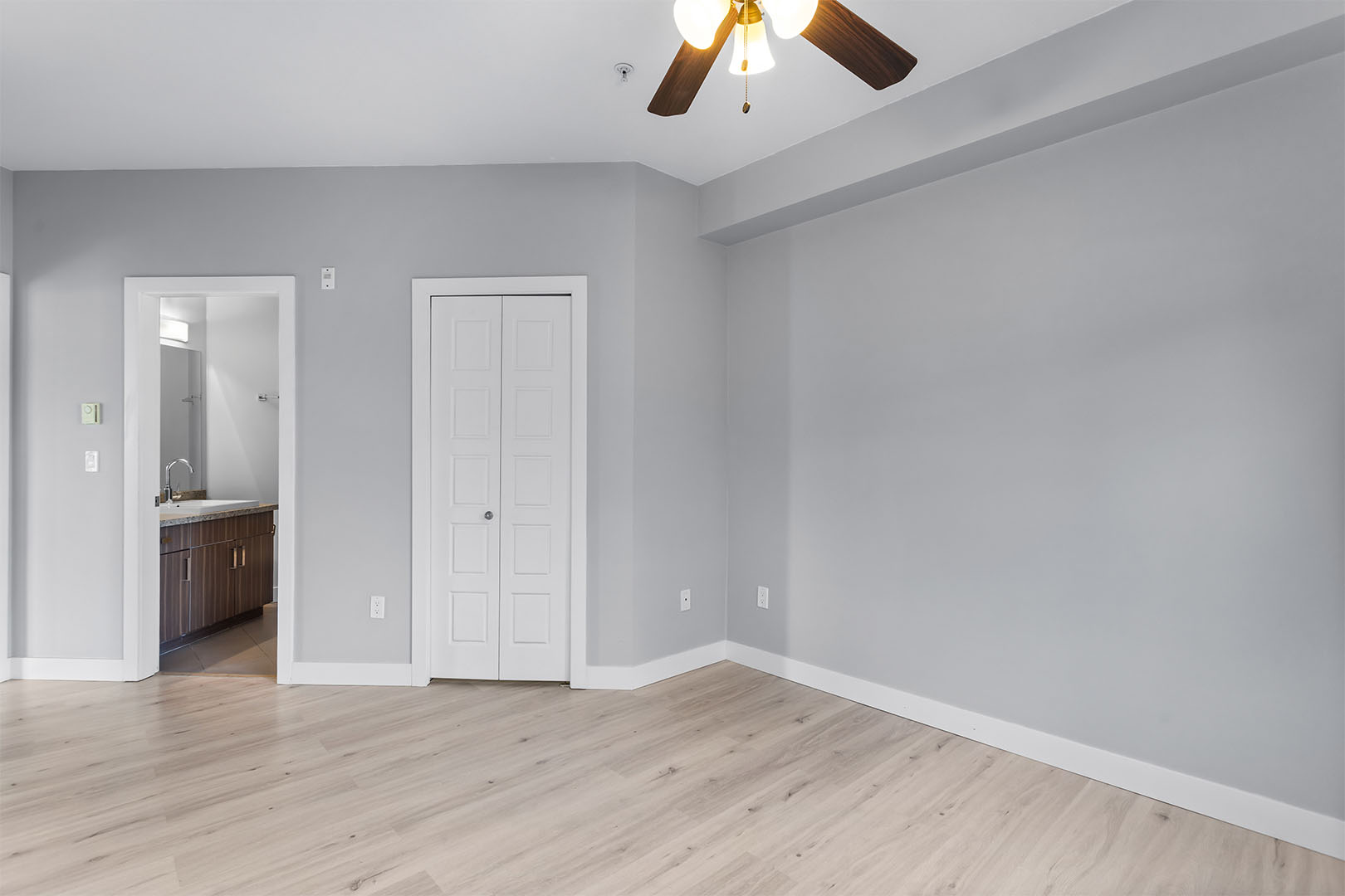Primary bedroom showing walk-in closet access